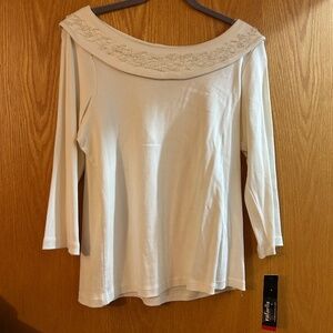 NWT XL white beaded collar Rafaella blouse